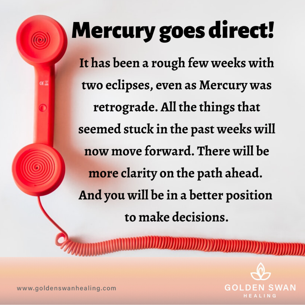 Mercury goes direct! Golden Swan Healing